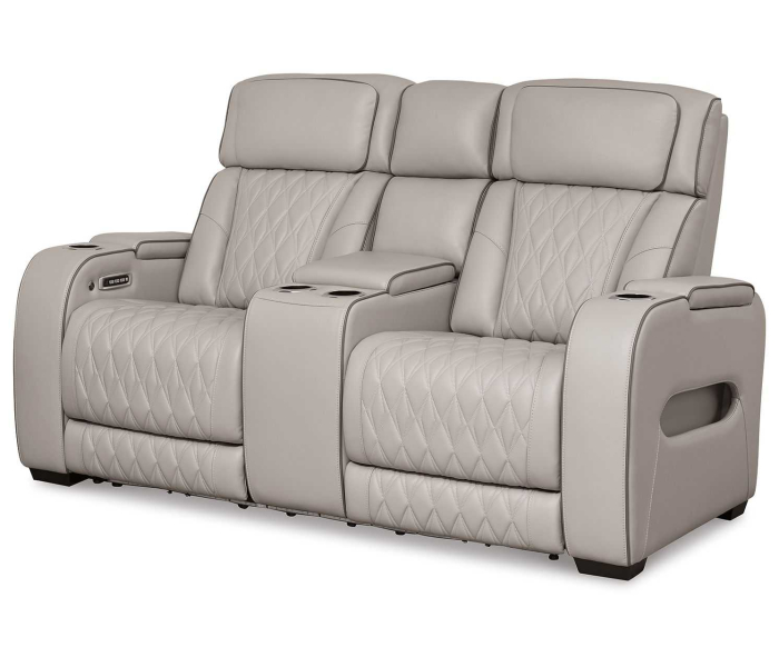 Boyington - Gray - Power Reclining Loveseat with Console/Adj Hdrst