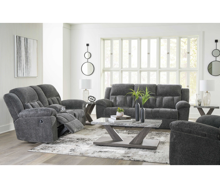 Frohn - Graphite - 3 Pc. - Reclining Sofa, Reclining Loveseat With Console, Rocker Recliner