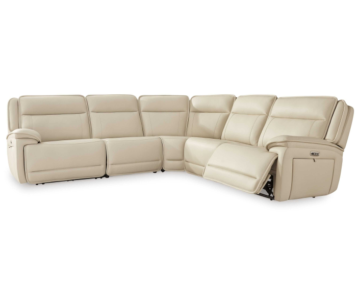 Double Deal - Almond - 5-Piece Power Reclining Sectional, 122.5"