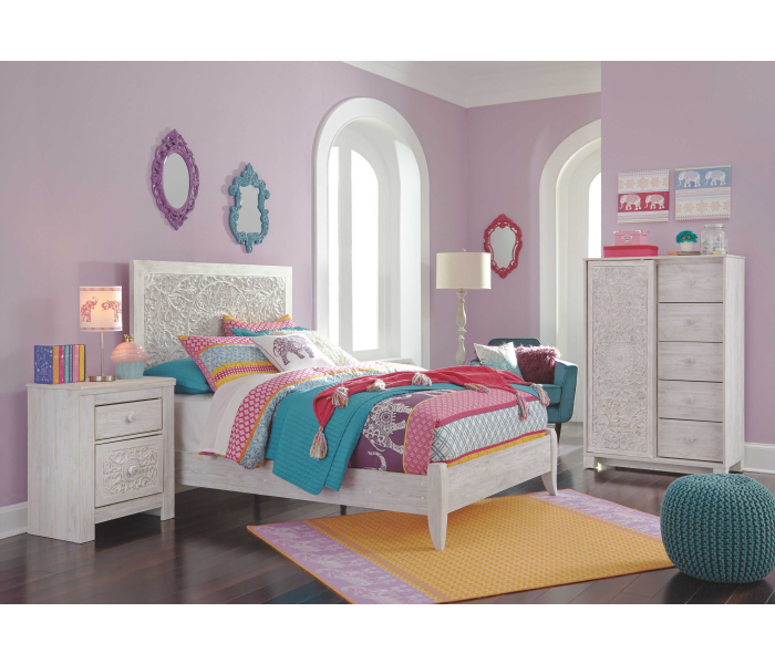 Paxberry - Whitewash - 4 Pc. - Full Panel Bed, Dressing Chest, Nightstand