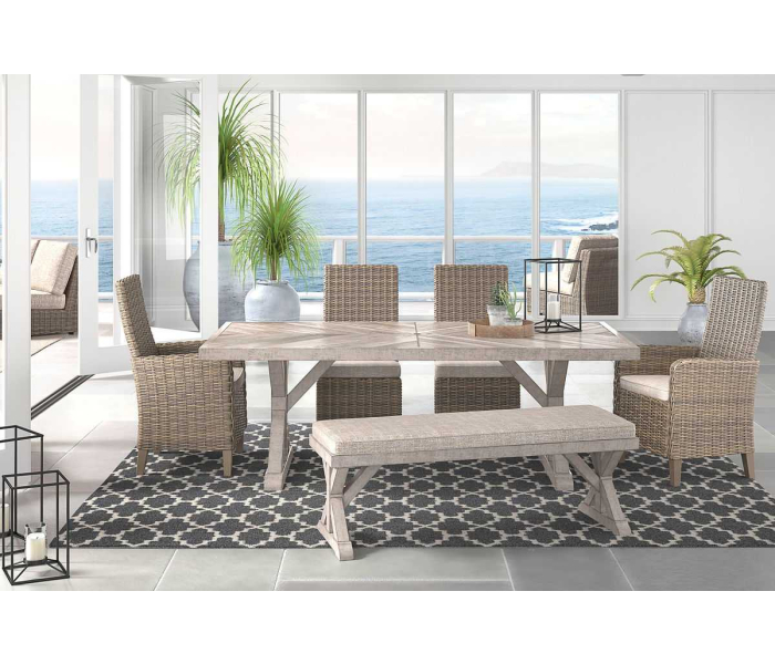 Beachcroft - Beige - 6 Pc. - Dining Set with Bench, Chairs