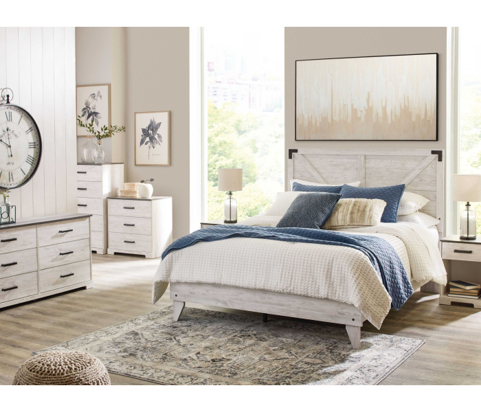 Shawburn - White / Black / Gray - 3 Piece - Dresser, Full Panel Platform Bed