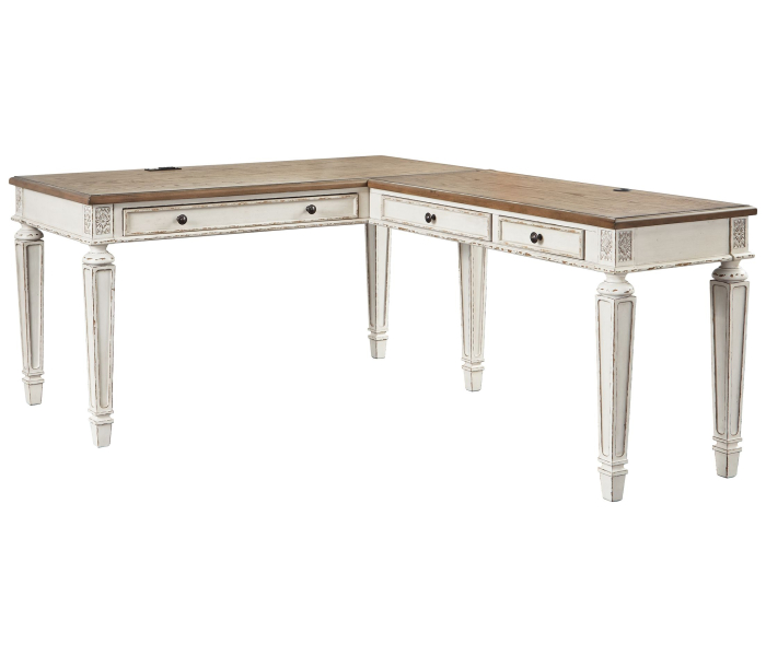 Realyn - White / Brown - Home Office Desk Return