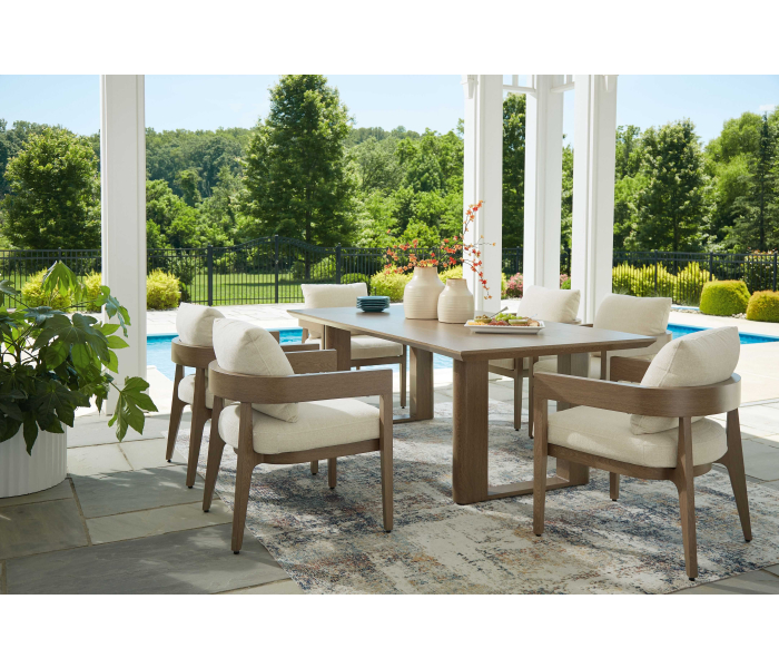 Serene Bay - Dark Brown - 7 Pc. - Dining Table, 6 Arm Chairs