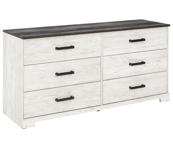 Shawburn - White / Black / Gray - Six Drawer Dresser - Pewter-tone pulls, 59.02" Wide