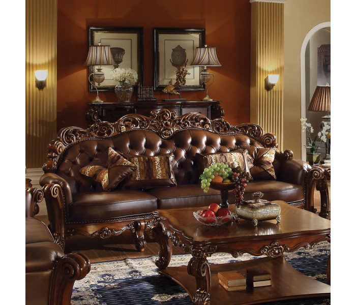 Vendome - Oversized Sofa With 4 Pillows - Cherry Synthetic Leather & Cherry - Dark Brown, 113"