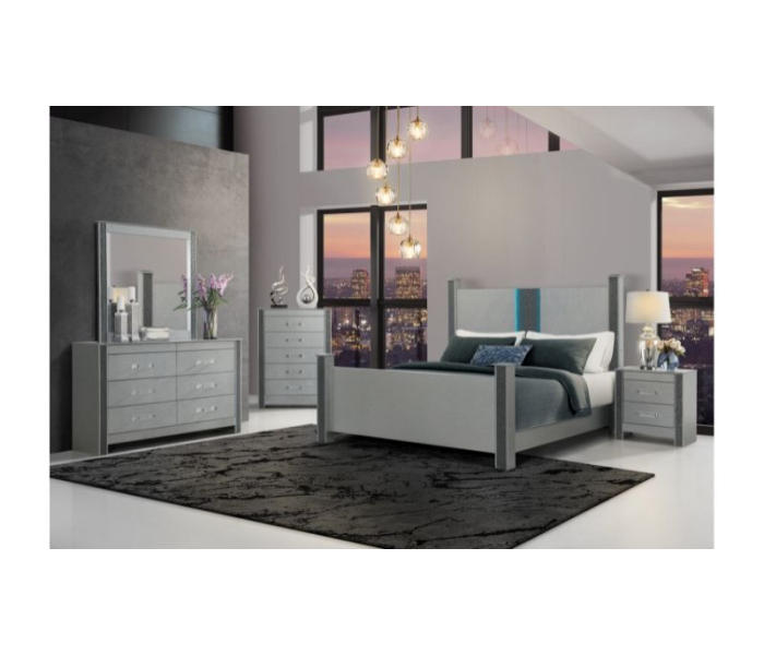 Logan - 5 Piece Full Bedroom Set With LED And Speakers - Silver