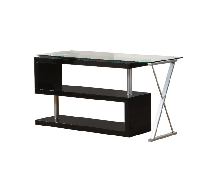 Buck - Writing Desk With Swivel - Clear Glass Top & Black High Gloss - Black