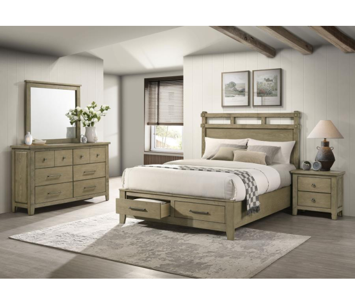 Hazlewood - 4 Piece Eastern King Storage Bedroom Set - Vineyard Oak