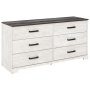 Shawburn - White / Black / Gray - Six Drawer Dresser - Pewter-tone pulls, 59.02" Wide